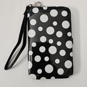 Black And White Polka Dot Cell Phone And Wallet Wristlet with Card Slots